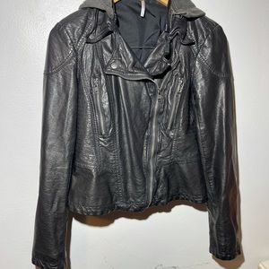 Free People Leather Jacket with Hood